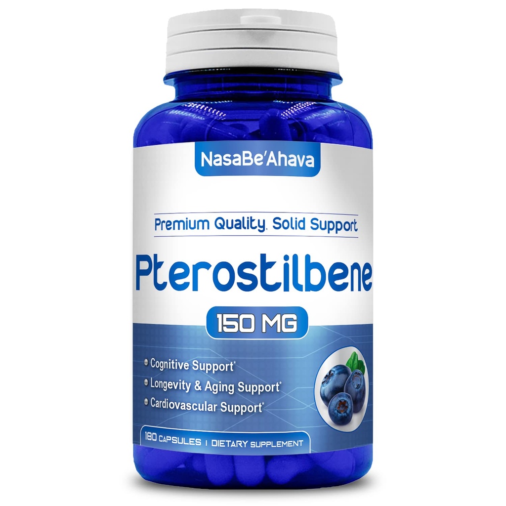 Extra Strength Pterostilbene Suplemento Silencio Vegan Friendly 150mg Pterostilbene Capsules Silencioso Suplemento Antioxidante para el envejecimiento de la inmunidad cardíaca y el apoyo cerebral  Made in the USA (180 Day Supply)