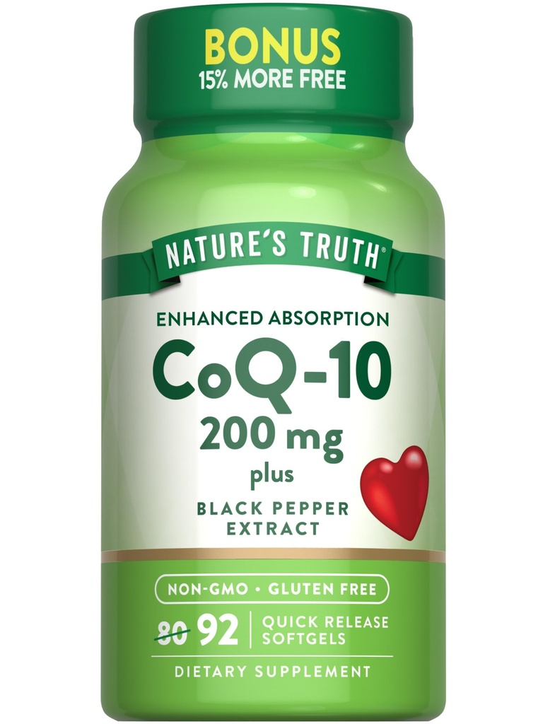 La verdad de la naturaleza CoQ10 200 mg Softgels Silencio 92 Conde Silencio Enhanced Absorption  with Black Pepper Extract
