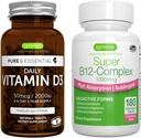 Daily Vitamin D3 + Super B12-Complex, Vegetarian Bundle, 365 2000iu Vitamina D3 Tabletas + alta absorción Sublingual B12, por Igennus