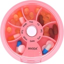 INVODA Organizador semanal de píldoras 7 Caja de píldoras rotativas para medicamentos diarios & vitaminas - Caja de píldoras de viaje portátil Suplementos de aceite de pescado Vitaminas Organizador (Pink)