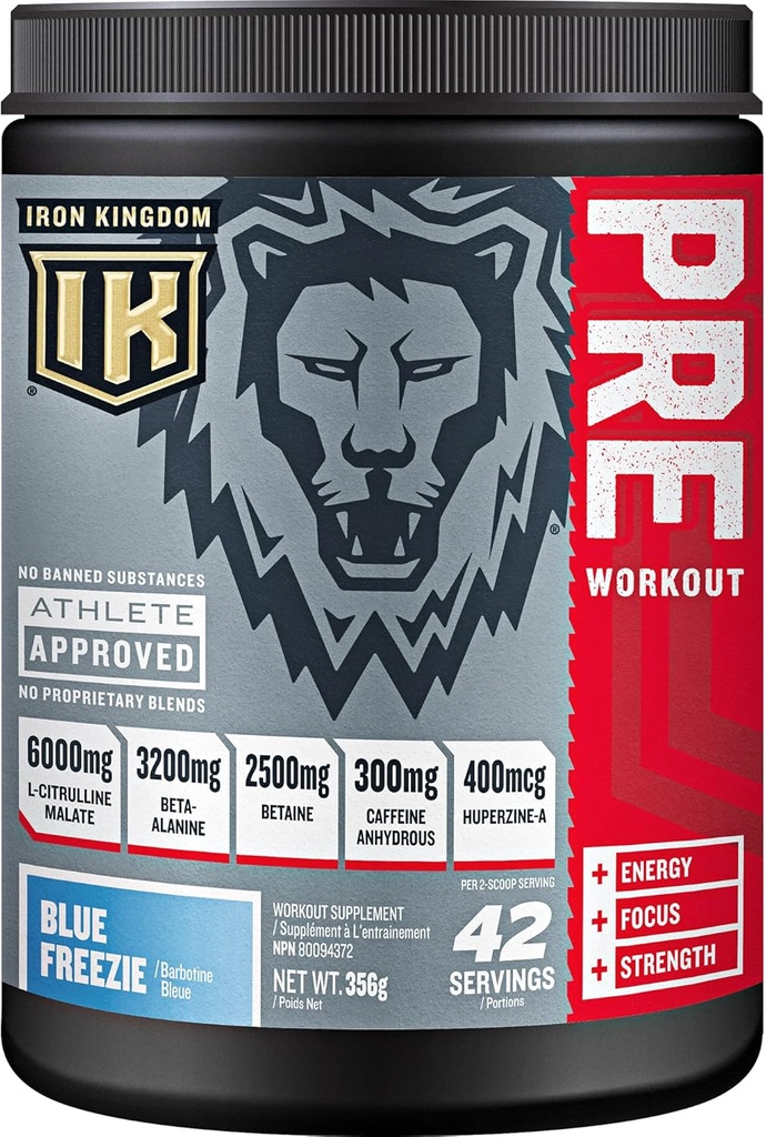 Iron Kingdom Pre Workout Powder for Men &amp; Women Caffeine, Beta Alanine " Aminos for Intense Focus Endurance " Pump - Preworkout Energy Drink Powder Natural Blue Freezie - 42 Servings
