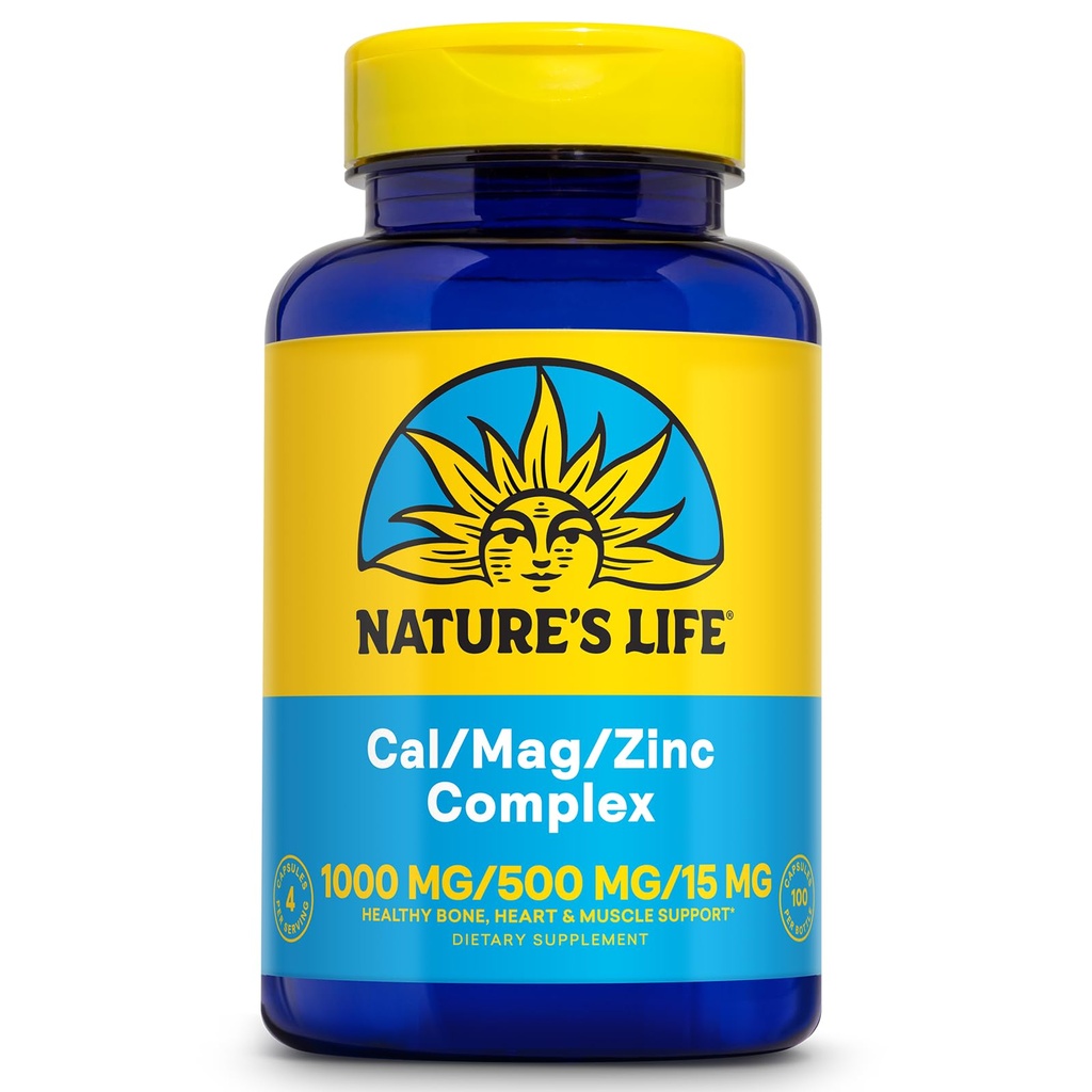 LA VIDA DE NATURE Cal Mag Zinc Complex 1000mg / 500mg / 15mg - Calcium Magnesium Zinc Suplemento w / Vitamin D y Boron - Bone Health, Muscle and Heart Health Support, 60 Day Guarantee, 25 Serv, 100 Caps