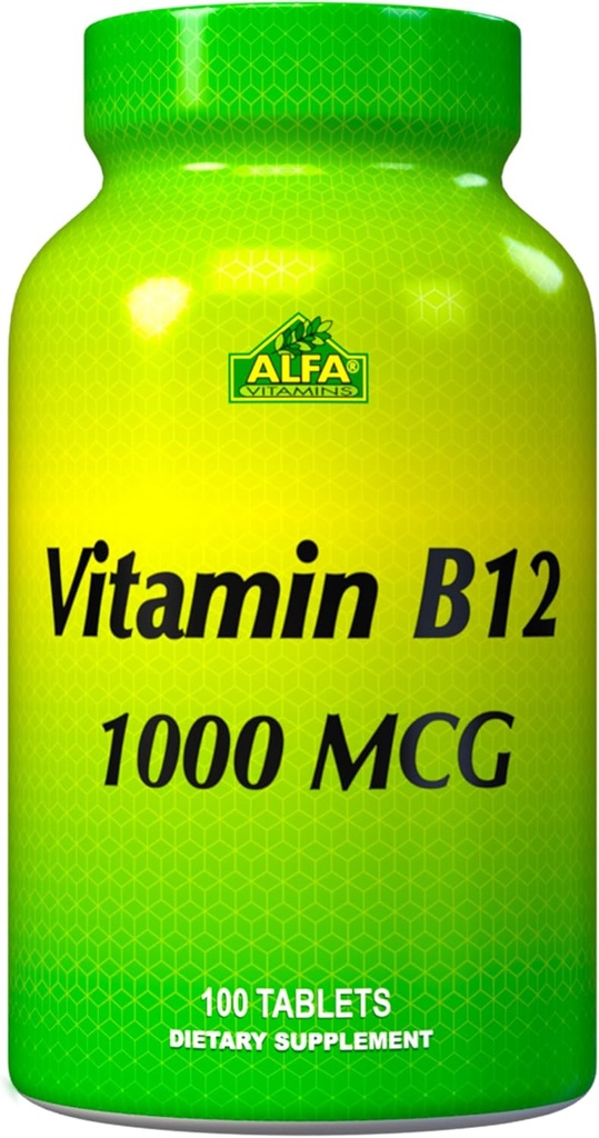 ALFA VITAMINS Vitamina B12 1000 Mcg 100 Tablets. Sistema Inmunitario. Nerves y Brain Health. Metabolismo