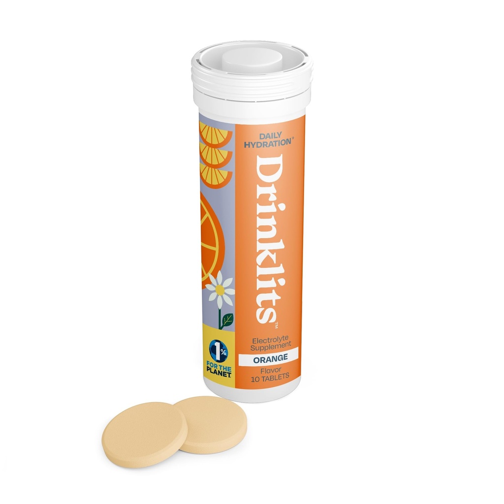 Bebidas tabletas de electrolitos de naranja para hidratación TENIDO Gran sabor - 0g Azúcar - Electrolitos esenciales - Uso diario TENIDO Tubo único (10 Tablets/Servings)