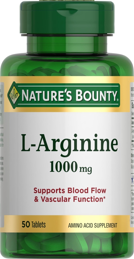 Bounty L-Arginine 1000mg de la naturaleza para apoyar el flujo sanguíneo y la función vascular - No GMO, libre de gluten, 50 Tabletas