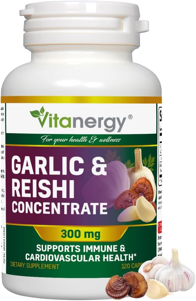 Ajo &amp; Reishi Capsules - Cardiovascular Health &amp; Immune Support - Potent Whole Bulbs Extract, No Aftertaste - 120 Vegan Caps
