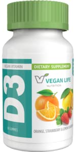 Vegan Life Nutrition - Vitamina D3 Gummies for Kids and Adults (1000 IU) - Gluten-Free, Non-GMO, Supports Bone Health and Immune System - 60 Gummies