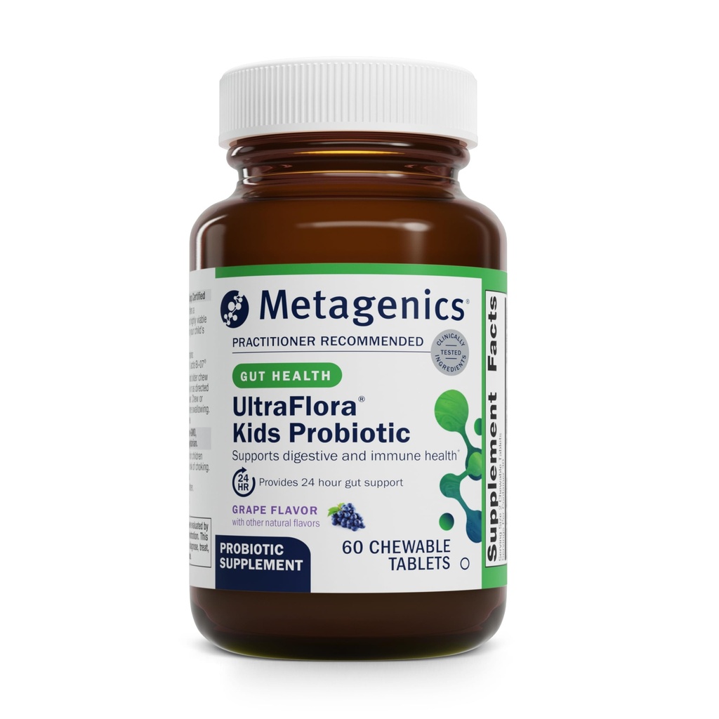 Metagenics UltraFlora Kids Probiótico - 10 millones de millones CFU - Salud Probiótica para niños &amp; Salud Inmunitaria* - para edades 3 &amp; hasta - 60 tabletas