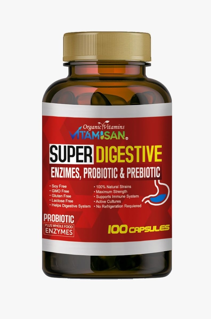 VITAMISAN Sales Biliares Digestive Enzymes Pancreatin Enzimas Digestivas probiótico y prebiótico 100 caps