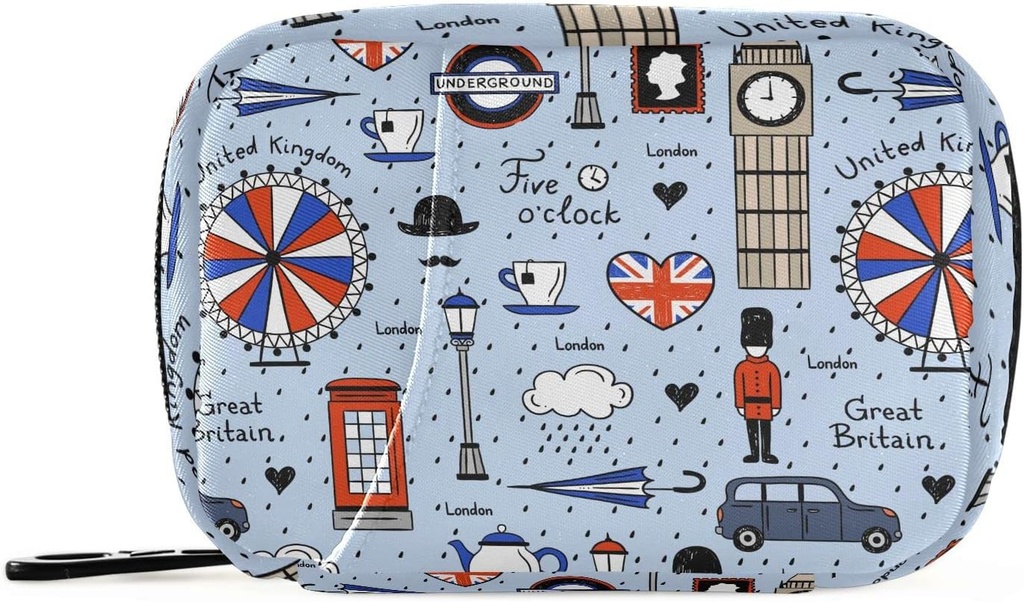 Londres Retro Print Pill Box 7 Day Pill Case Travel Pill Organizer Bag with Zipper Portable Weekly Vitamin Medicine Supplement Holder Pouch Bag