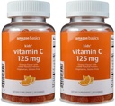Amazon Basics Kids' Vitamin C 125mg Gummies, Orange, 60 Cuenta, Immune Health, 2 Month Supply (Previously Solimo) (Pack of 2)