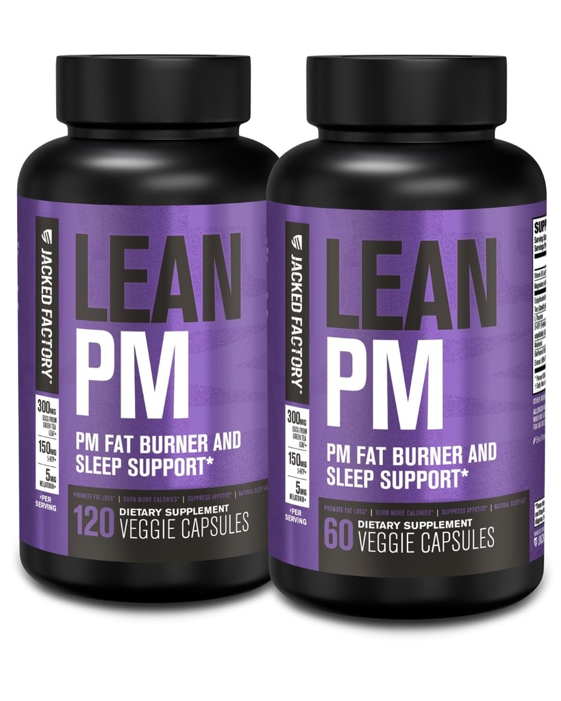 Jacked Factory Lean PM Night Time Fat Burner, Sleep Aid Supplement, " Appetite Suppressant for Hombres and Women - 180 Stimulant-Free Veggie Weight Pills Diet
