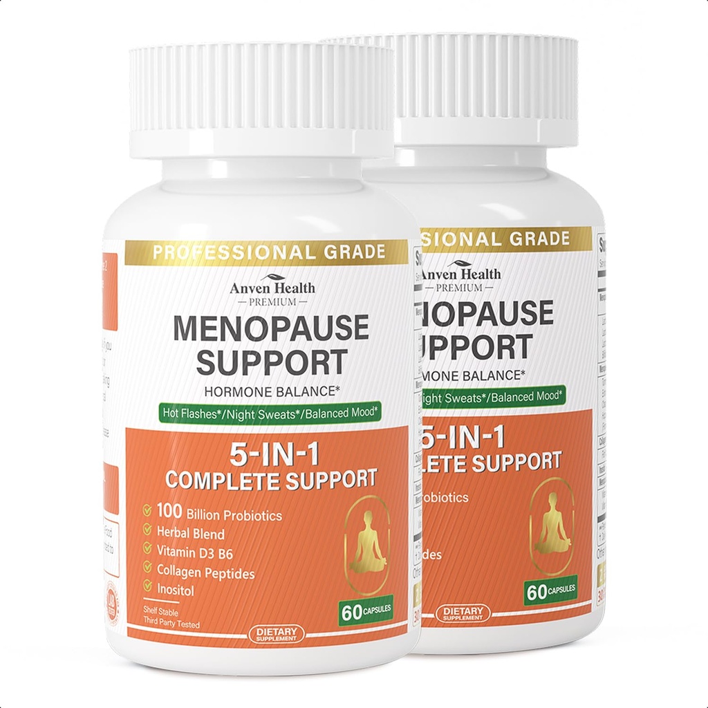 Suplementos de la menopausia para mujeres Menopause Probiotics Relief,Vitamin D3 &amp; B6,Soporta Flashes calientes, Sudaderas nocturnas, Bloating & Gut Health with Black Cohosh, Collagen  durable 180 Veggie Caps