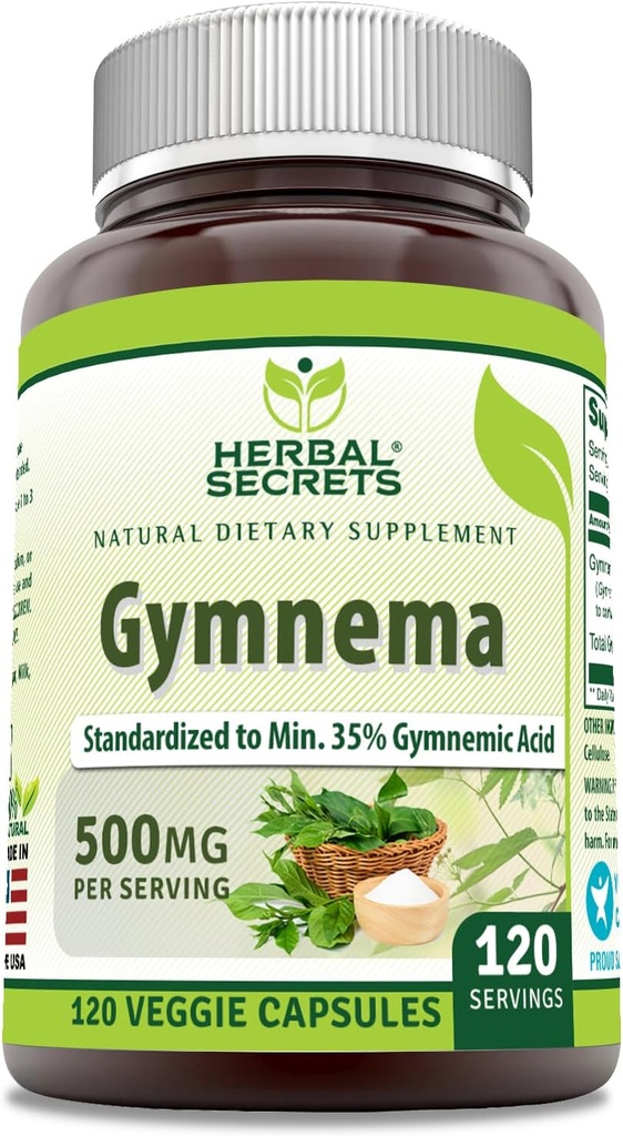 Herbal Secrets Gymnema Supplement TEN 500 Mg Por Serving TEN 120 Veggie Capsules Silencio No-OMM ANTE Gluten Free TEN Made in USA