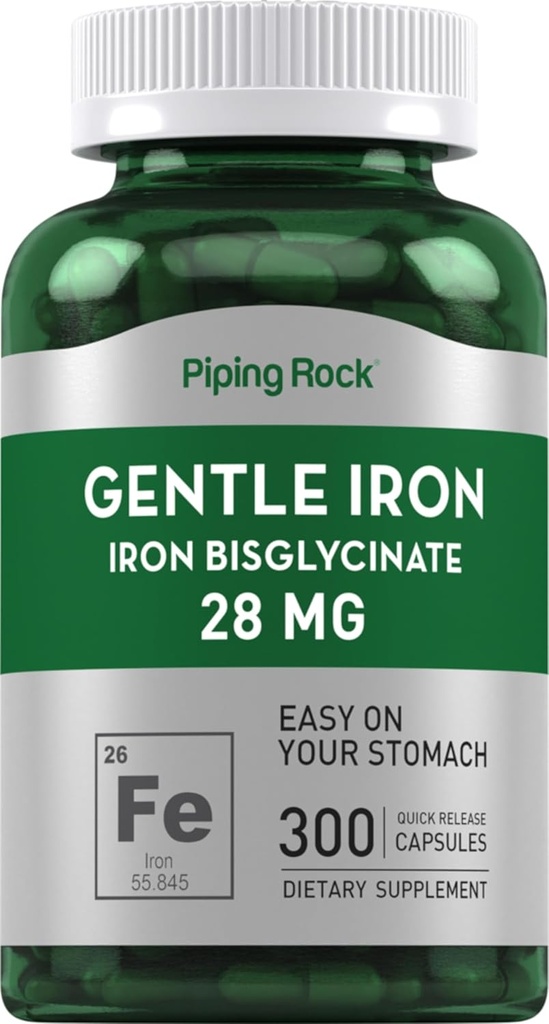 Piping Rock Iron Bisglycinate 28 mg  300 Capsules ← Gentle Iron Supplement Silencio Non-GMO &amp; Gluten Free