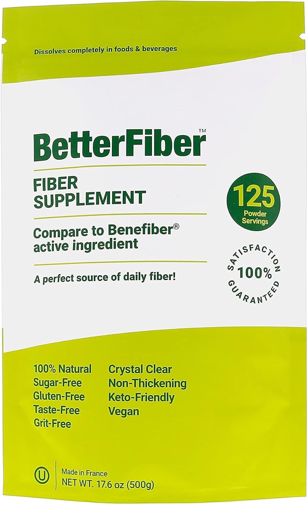 BetterFiber - Prebiotic Fiber Supplement [100% Genérico Equivalent of Leading Brand] ⊘ Non-GMO Gluten-Free Vegan OU Kosher Certified - 17.6oz/500g (125 Servings)