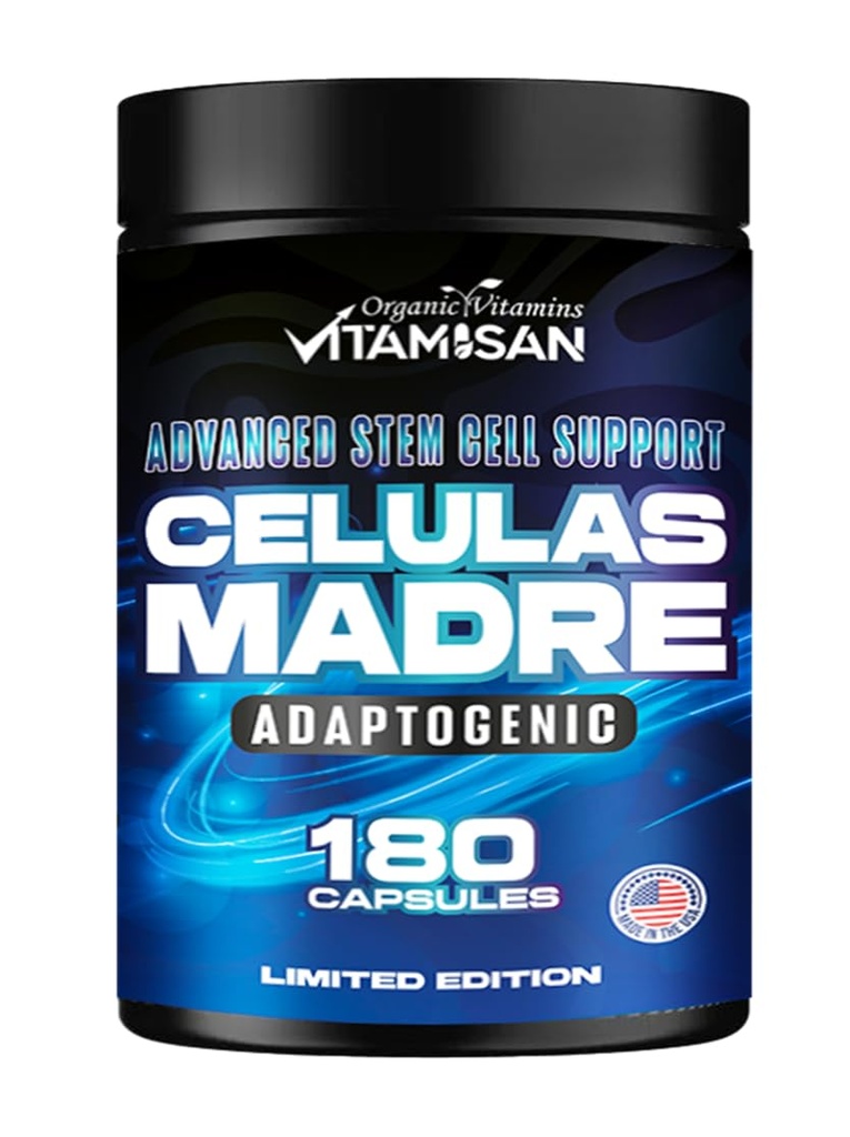 VITAMISAN Celulas Madres 180 Capsules - Stem Cell Blue Green Algae - Non GMO -Gluten Free AFA -Celula Madre Supplement - Lion's Mane Beta Glucan Supports Healthy Aging &amp; Promotes Immune Spirulina.