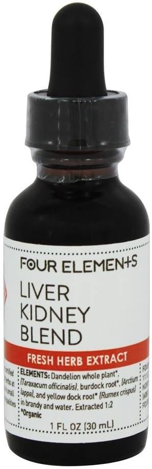 Riñón de hígado Blend Herbal Tintura Cuatro Elementos Hierba orgánica 1 oz líquido