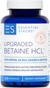 Estacas esenciales Betaine HCL con Pepsin, Ox Bile, Gentian orgánico & Ginger - Hidrocloruro de Betaine Suplemento w Enzymes Digestivos, Bile " Bitters - Gluten, Dairy " Soy Gratis (120 cápsulas)