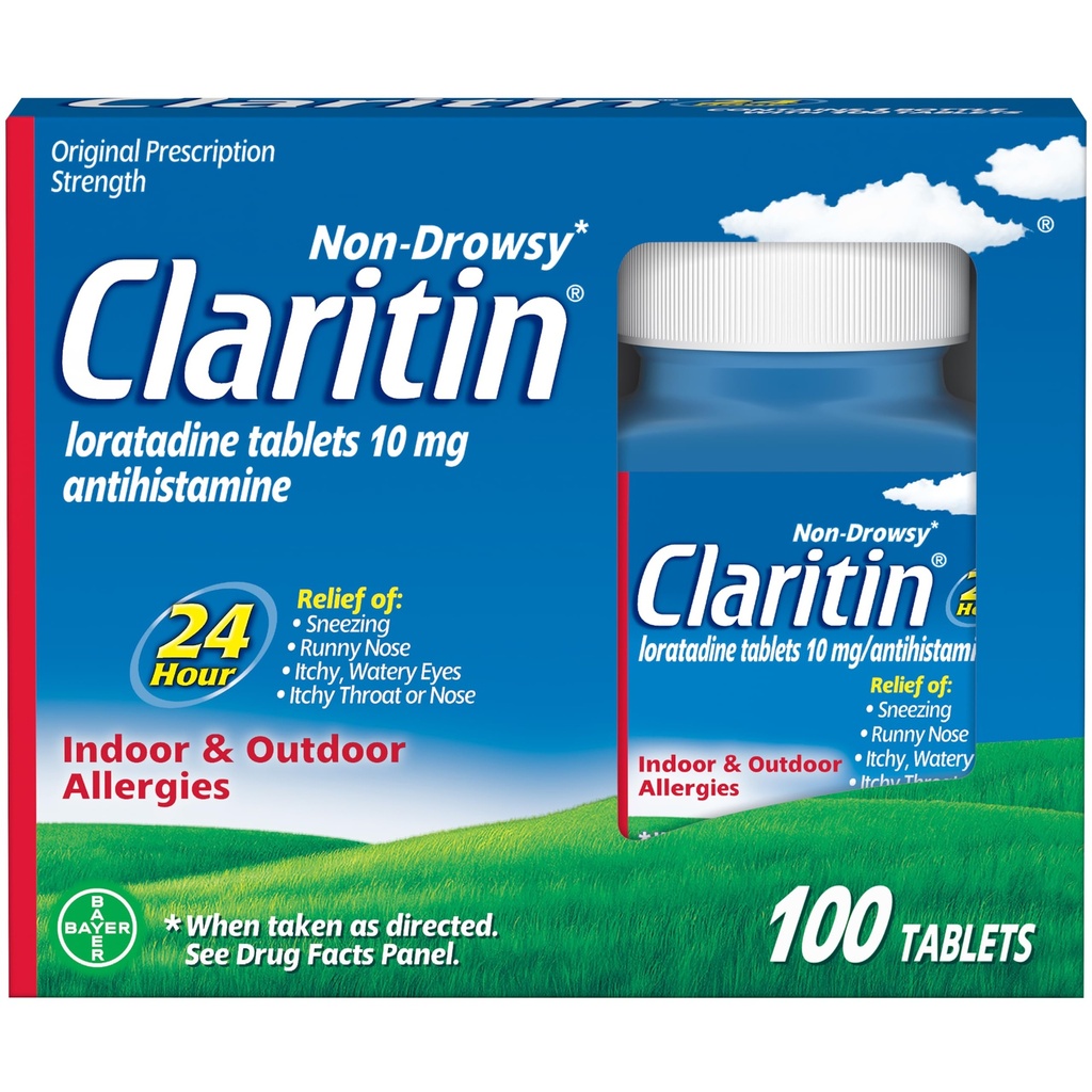 Medicina de la alergia a la Claritina para adultos, 24 horas Loratadina 10 mg, Antihistamínico, 100 tabletas