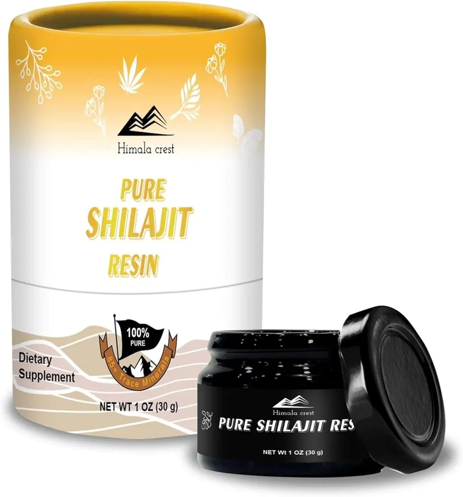 Shilajit orgánico puro Himalaya, Resina Shilajit de alta potencia - Grado de oro, auténtico & natural - 70% Ácido Fulvico & 85+ Trace Minerals for Energy & Immune Support Silencio 75 Servings - 30g