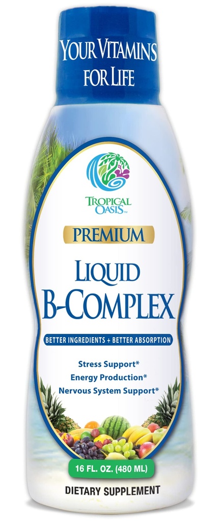 Premium Complejo líquido B vitamina- Absorbing rápido B-Complex líquido suplemento w / todos 8 B-vitaminas, PLUS energizante mezcla de hierbas w / Ginseng, Ginkgo y Eleuthero Root - Vegan, NON-GMO - 16oz, 32 Serv