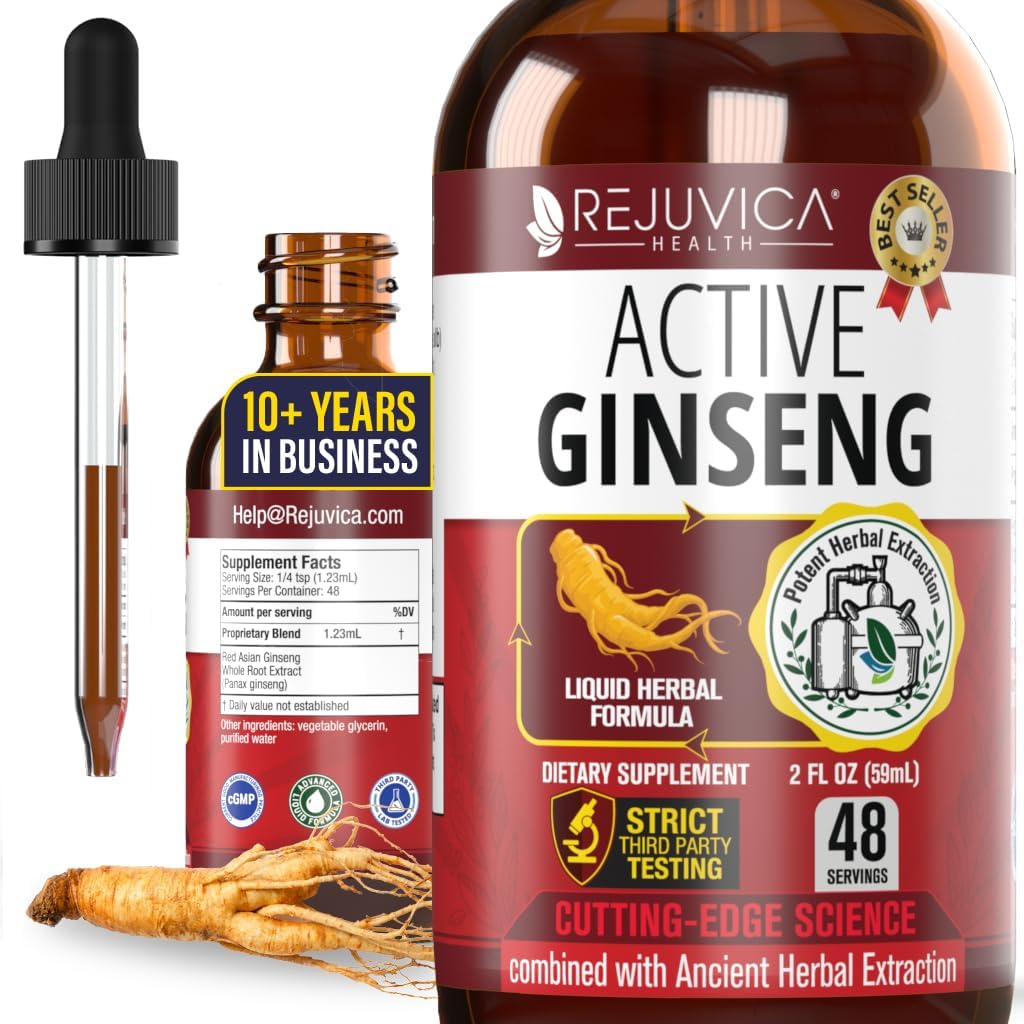 Ginseng Coreano Red Panax Ginseng con Ginsenosides naturales - Solución Líquida Avanzada All-Natural para Absorción 2X - Apoyos Energía Saludable, Vitalidad, Mood y Más