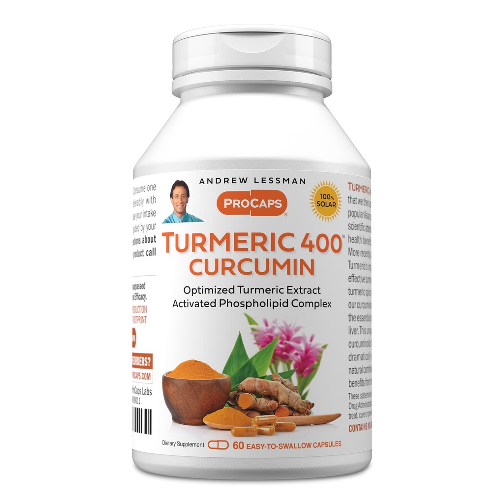 ANDREW LESSMAN Turmeric 400mg - 60 Capsules - 95% Curcuminoides como Complejo fosfolípido para beneficios óptimos y absorción, Extracto estandarizado de alta potencia, pequeñas cápsulas fáciles de absorber