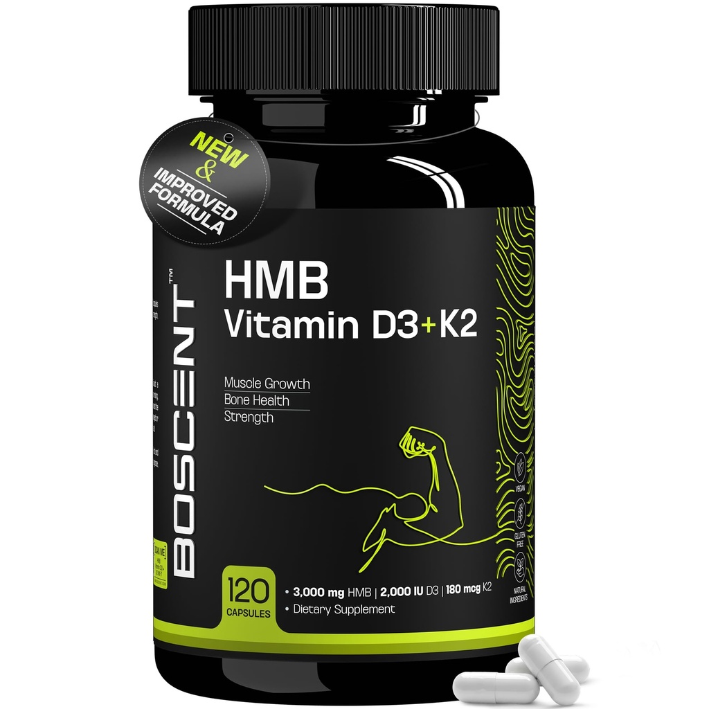 HMB y vitamina D3 Suplemento 1000 MG (180 cápsulas) - Suplementos HMB con 4.000 UI de D3 &amp; Calcio - Crecimiento muscular, fuerza &amp; cura - B-Hydroxy B-Metilbutirato Butyrate - Muscle Builder for Men