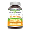 Fórmulas asombrosas Vitamina A 10000 UI Suplemento TENIDO como Retinyl Palmitate TEN 3000 Mcg Silencio Softgels TENIDO NO-GMO ANTE Gluten Free TEN Made in USA (1 Pack, 500 Count)