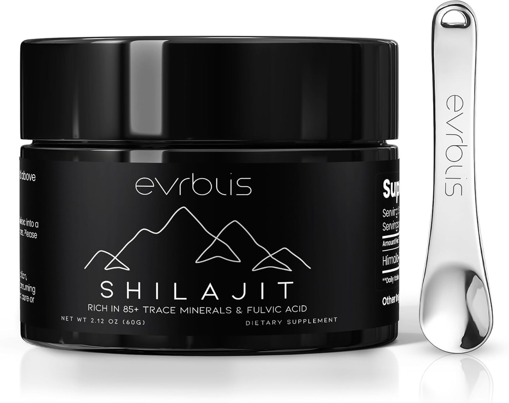 Puro Himalaya orgánico Shilajit Resin, Max Potency Gold Grade Shilajit Suplemento para Hombres &amp; Mujeres Energía Natural Boost &amp; Immune Support with 85+ Trace Minerals & Fulvic Acid (60 Grams, 120 Serving).