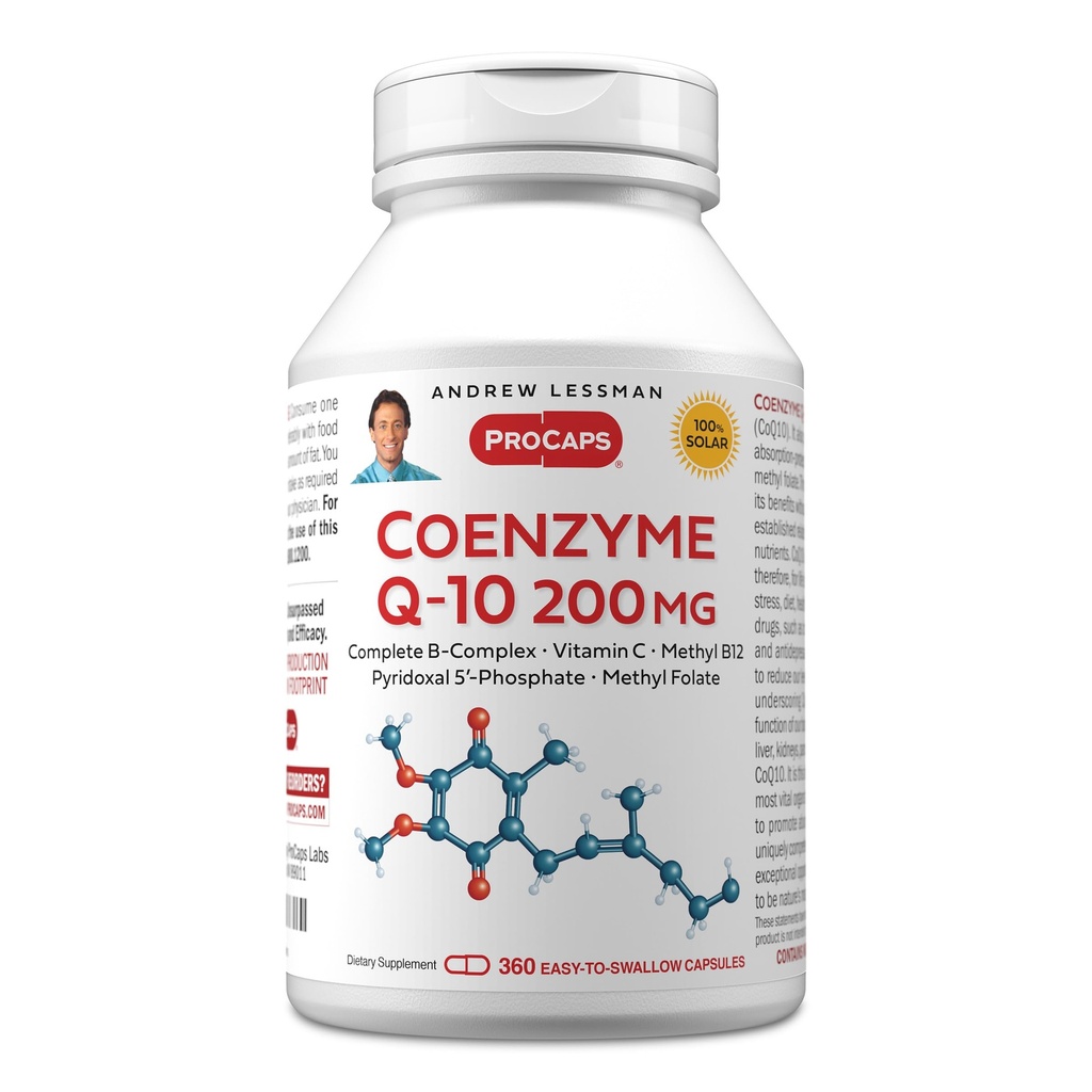 ANDREW LESSMAN Coenzyme Q-10 200 mg 360 cápsulas - Esencial para la producción de energía y función óptima del órgano clave, soporte antioxidante, agotada por el envejecimiento, Plus B-Complex. Cápsulas fáciles de absorber