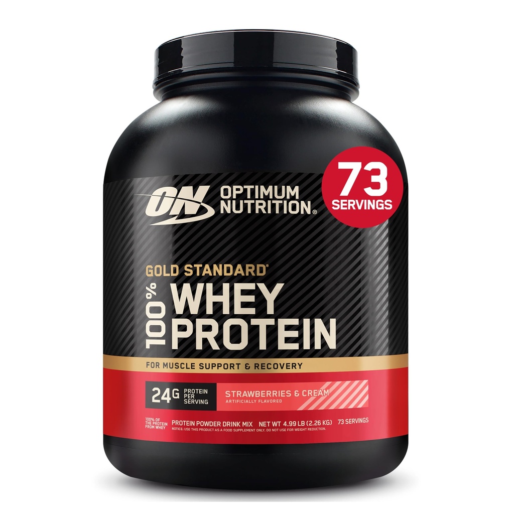 Optimum Nutrition Gold Standard 100% Whey Protein Powder, Strawberries & Cream, 5 Pound (Packaging May Vary)