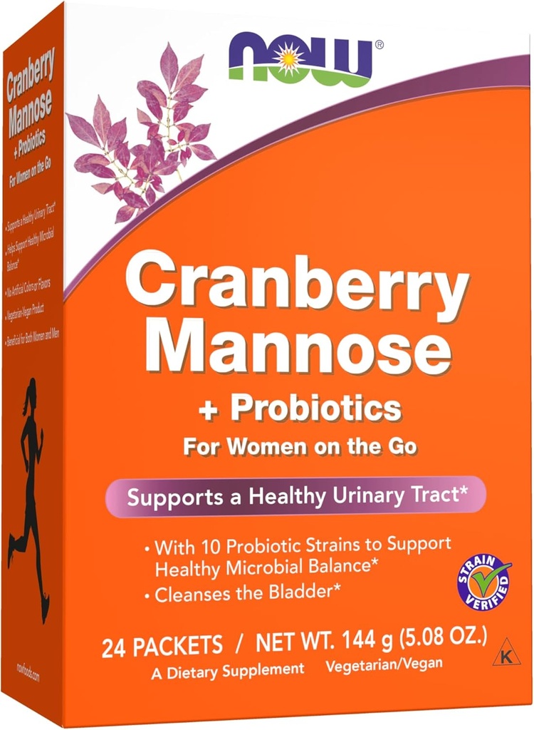 AHORA Suplementos, Manguera de arándano + Probióticos con una mezcla de 10 Strains Bacteriales Probióticos, 24/Box