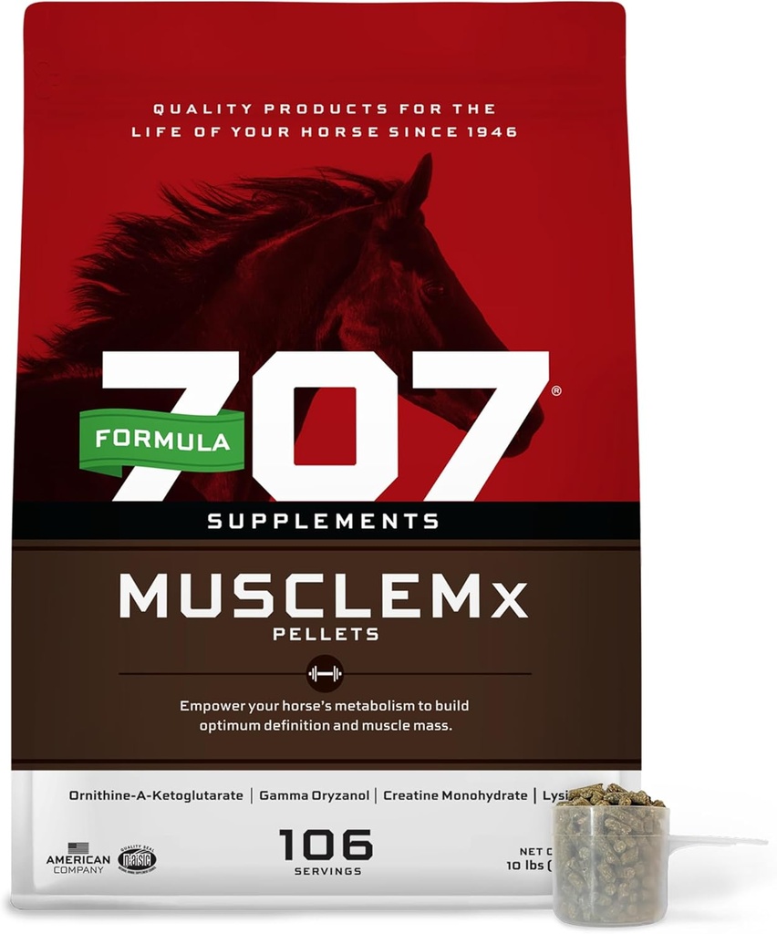 Fórmula 707 MuscleMx Equine Suplemento, 10 lb Bolsa – Acondicionamiento Soporte y Muscle Builder para Caballos con Lisina, Gamma Oryzanol, Creatina & OKG