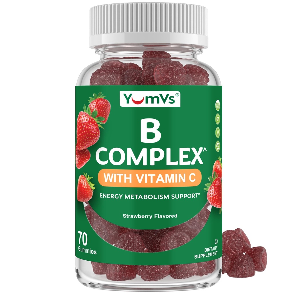 B Complejo Gummies con vitamina C – Gran Tasting 1 a Day Energy & Nervous System Support for Adults – Vegan, Kosher, Non-GMO Vitamin B Complex Gummies with B12, B6, Niacin &amp; Folic Acid – 70 Condes