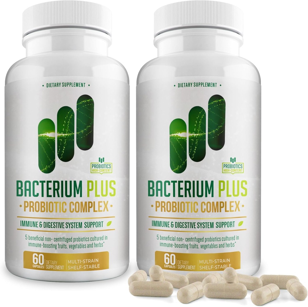 Bacterium Plus, Producto natural, Soporte de sistema inmunitario, Fórmula patentada, Producto original - 120 Cuenta - Pack de 2