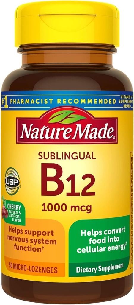 Nature Made Sublingual Vitamina B12 1000 mcg Micro-Lozenges, 50 Cuenta para Salud Metabólica