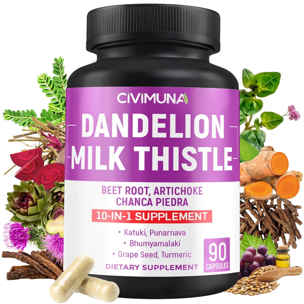 Dandelion Root Capsules con Dandelion Root, Milk Thistle, Beet Powder y Más - 90 cápsulas para 3 meses de suministro