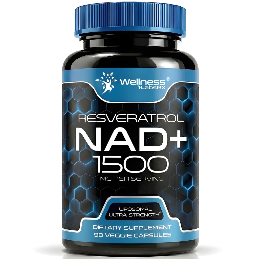 WELLNESS LABSRX NAD Suplemento, 1500mg - USA Made Liposomal NAD+ Suplemento con Resveratrol, NAD Plus Boosting - Apoyo a la salud celular, resistencia y envejecimiento saludable - cápsulas de ultra fuerza