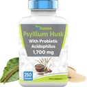Psyllium Husk Capsules ← 1700 MG - 250 Capsules  with Probiotic Acidophilus ← Extra Strength Soluble & Dietary Fiber Supplement 