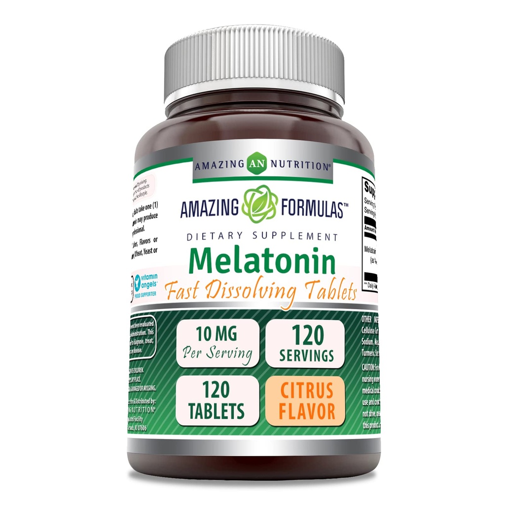 Fórmulas increíbles Melatonin 10 Mg ← Disolución rápida Tablets Suplemento  Citrus Flavor ← No Gluten-Free TEN Made in USA (1 Pack ← 120 Count)