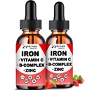 2 Pack Liquid Iron Supplement w/ Vitamina C, A, B-Complex, Vegan Iron Drops High Potency Liquid Vitamin & Iron Supplements for Women, Men &amp; Children -Support Red Blood Cell, Energy, Anemia &amp; Fatigue