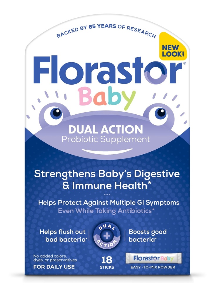 Florastor Baby Daily Probiotic Suplemento, Powder Mixes con leche, fórmula o alimentos blandos, Saccharomyces Boulardii CNCM I-745 (18 Powder Sticks)