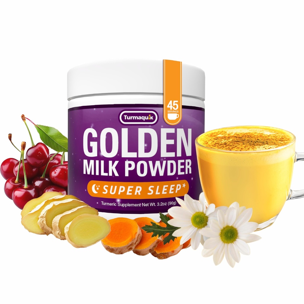 Turmaquik 3.2 Unce Organic Golden Moon Milk Powder - Super Sleep Blend with Melatonin, Valerian, Chamomile, Lemon Balm, Turmeric, Ginger, Black Pepper, Curcumin, Cinnamon y Cardamom