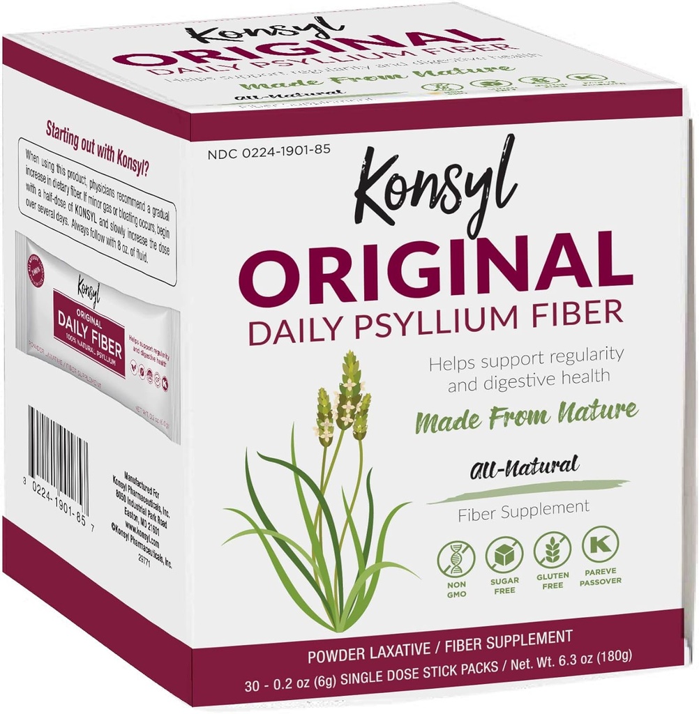 Konsyl Original Fórmula Daily Fiber, 100% All Natural Psyllium Husk Powder - Stickpacks 30ct