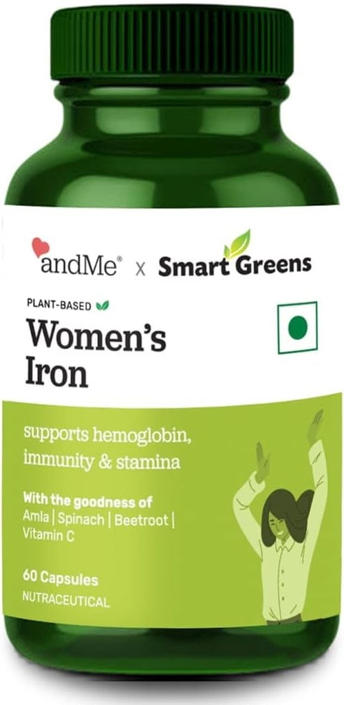 Suplemento de hierro femenino con 100% hierro, vitamina C, ácido fólico &amp; vitamina B12 para Haemoglobin, Boost, resistencia &amp; energía, e inmunidad - 60 tabletas de veg