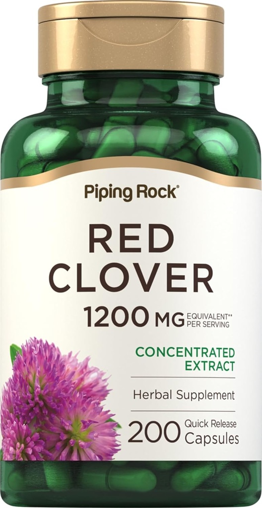Piping Rock Red Clover 1200mg  200 Capsules ← Herbal Suplemento  Blossom Extract ← Non-GMO, Gluten Free