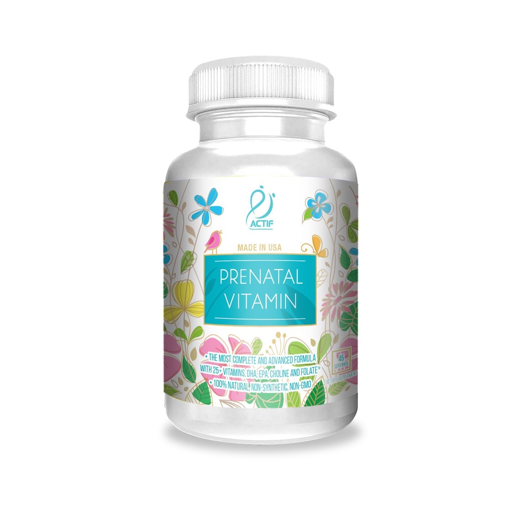 ACTIF Vitamina Prenatal Orgánica con 20+ Vitaminas, Omega-3, DHA, Hierbas Orgánicas, Non-GMO, Made in USA, 90 Conde