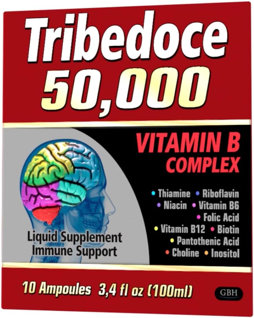 50.000 - Suplemento líquido complejo de vitamina B, Apoyo inmunitario, No GMO, 10 Ampollas (3.4 fl oz / 100 ml)
